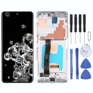 Original Super AMOLED LCD Screen for Samsung Galaxy S20 Ultra 4G/S20 Ultra 5G Digitizer Full Assembly with Frame (Silver)