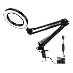 LED Eye Protection Reading Book Light USB Folding Clip Magnifying Glass Electronic Maintenance Light, 5X-S (Black)